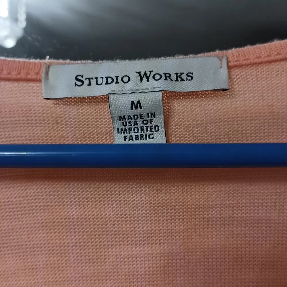Studio Works Peach Orange Cardigan With Sheer Trim